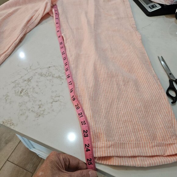 J. Crew Linen Blend Capris Pants Size 14 Striped Pull-On Drawstring Peach - Picture 9 of 10
